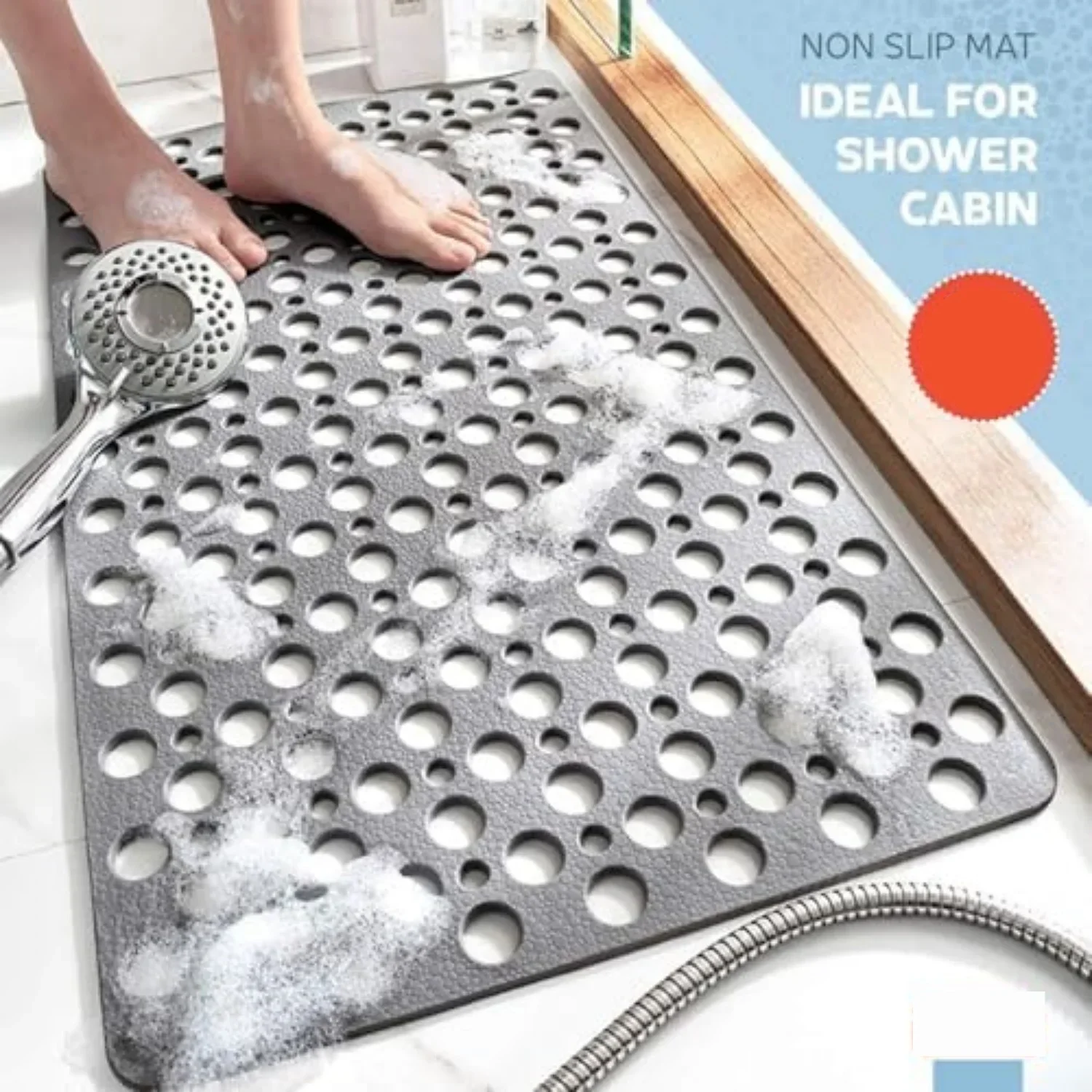 Non Slip Bathtub Shower Mat with Suction Cups Drain Holes 30x17 Inch - Image 2