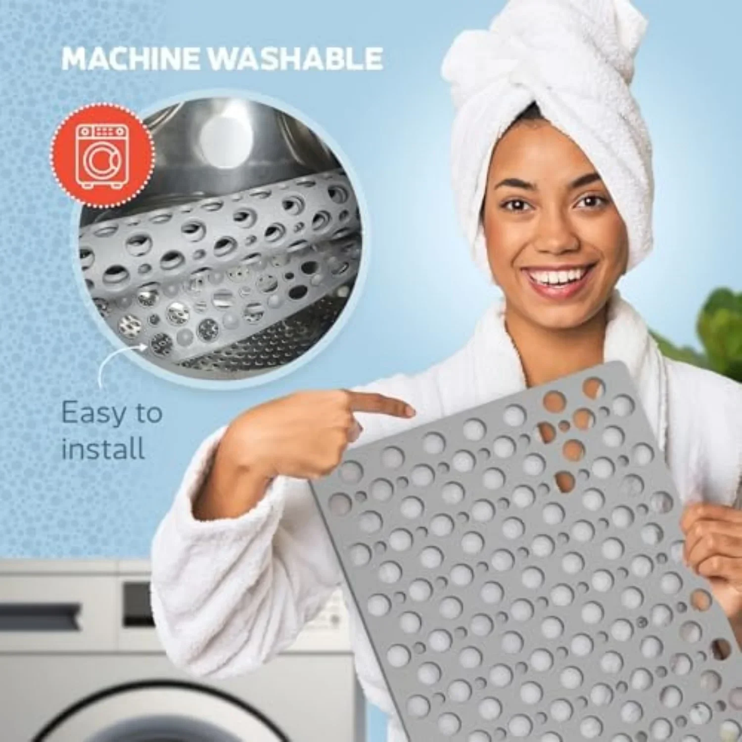 Non Slip Bathtub Shower Mat with Suction Cups Drain Holes 30x17 Inch - Image 4