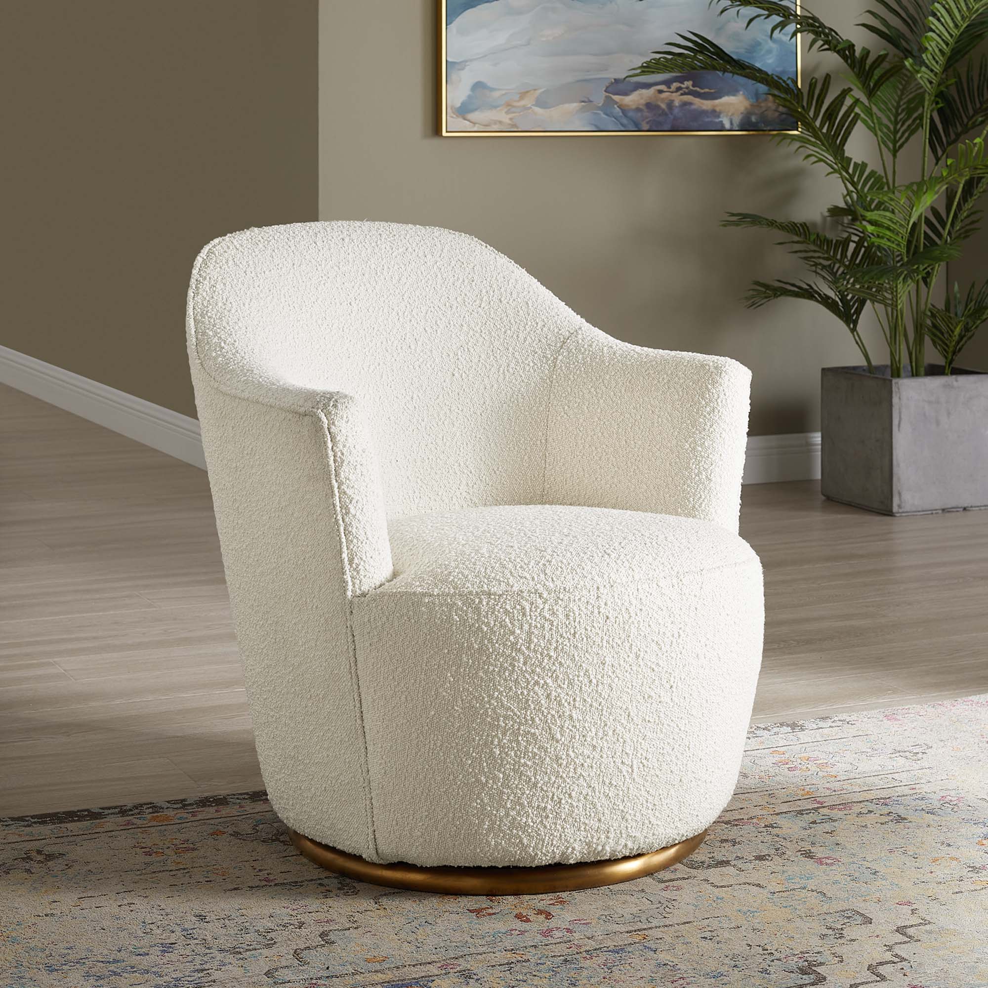 Nora Boucle Upholstered Swivel Chair by Modway - Image 6