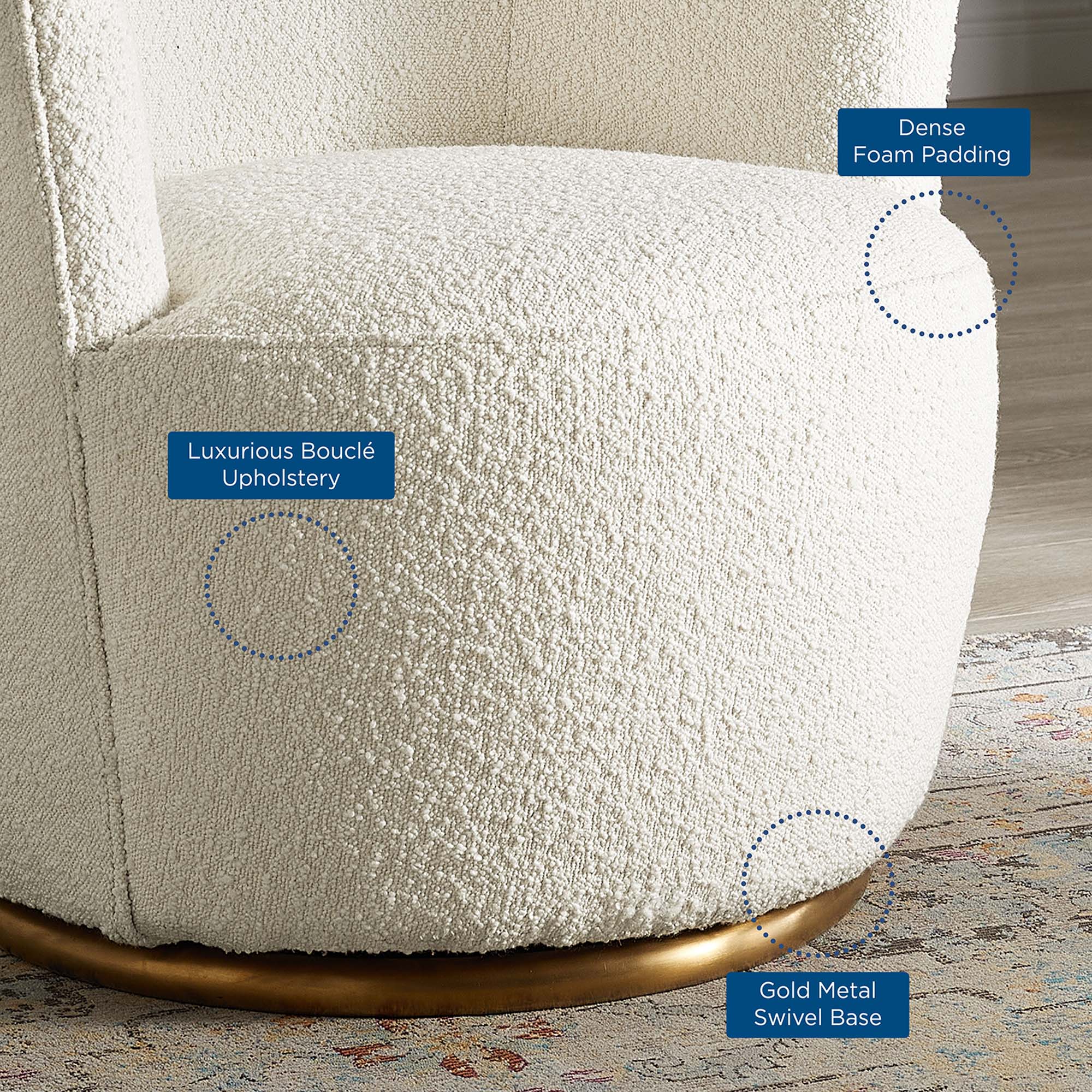 Nora Boucle Upholstered Swivel Chair by Modway - Image 7