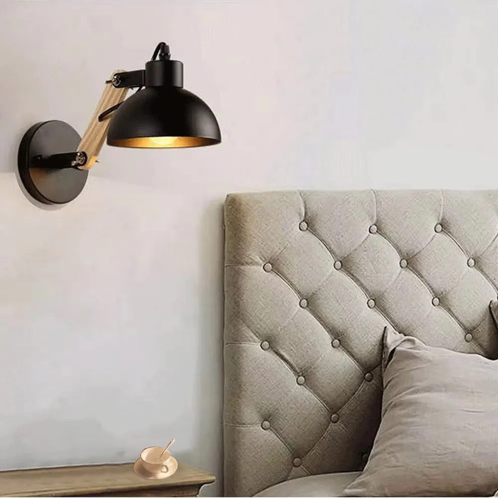 Nordic Adjustable Wall Sconce Robotic Arm Wood Iron E27 Bedroom Hotel Light - Image 2