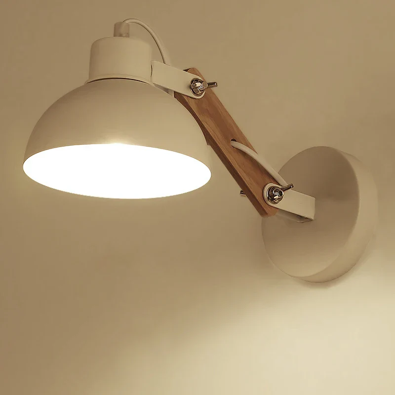 Nordic Adjustable Wall Sconce Robotic Arm Wood Iron E27 Bedroom Hotel Light - Image 4
