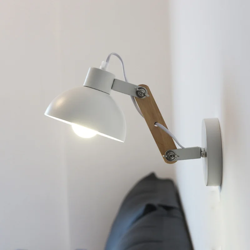 Nordic Adjustable Wall Sconce Robotic Arm Wood Iron E27 Bedroom Hotel Light - Image 5