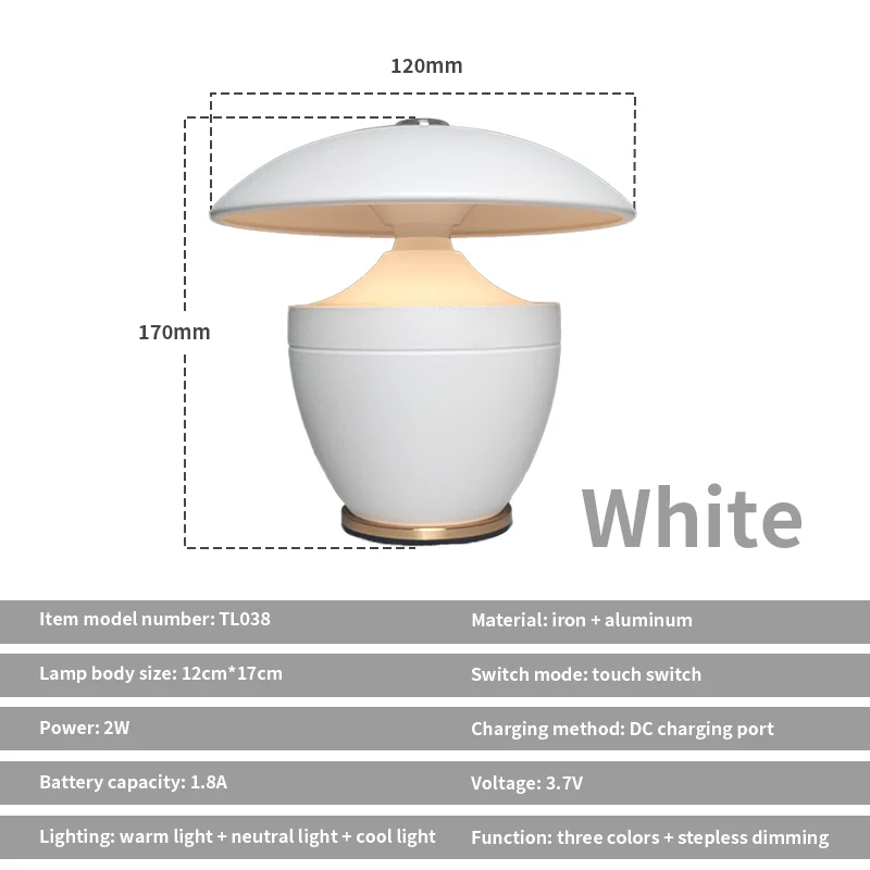 Nordic Battery Powered Dimmable LED Night Table Lamp Small Bedroom Home Decor - Image 12