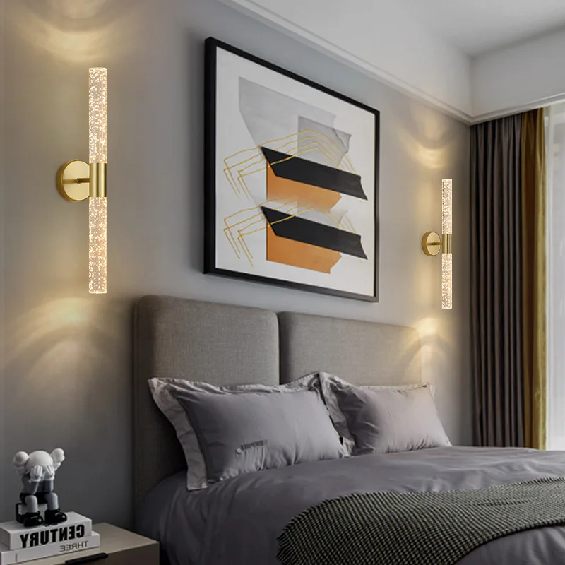 Nordic Crystal Rod LED Wall Lamp Bedroom Bedside Living Room AC85-265V Light - Image 2