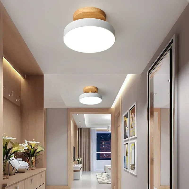 Nordic Flush Mount Ceiling Light Wood Round Hallway Bedroom Bathroom Lamp - Image 2
