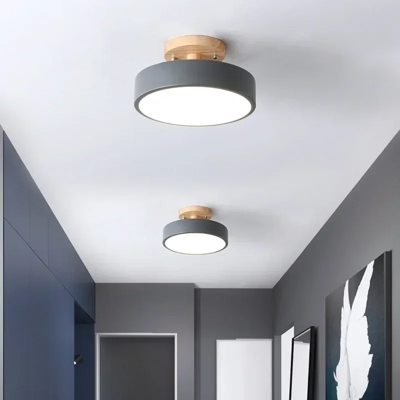 Nordic Flush Mount Ceiling Light Wood Round Hallway Bedroom Bathroom Lamp - Image 3