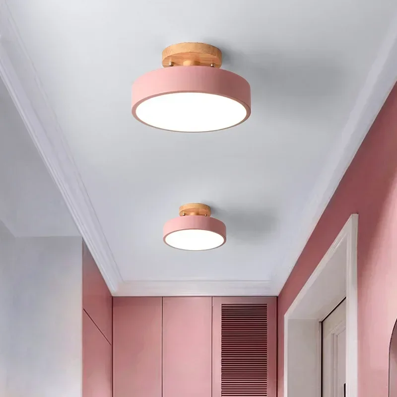 Nordic Flush Mount Ceiling Light Wood Round Hallway Bedroom Bathroom Lamp - Image 4