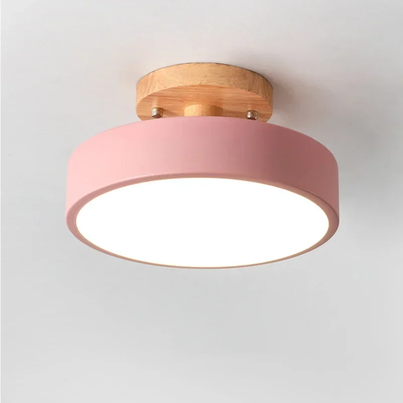 Nordic Flush Mount Ceiling Light Wood Round Hallway Bedroom Bathroom Lamp - Image 7
