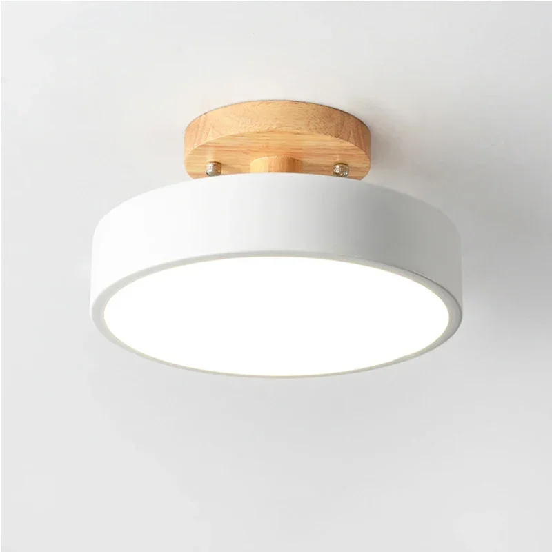 Nordic Flush Mount Ceiling Light Wood Round Hallway Bedroom Bathroom Lamp - Image 9