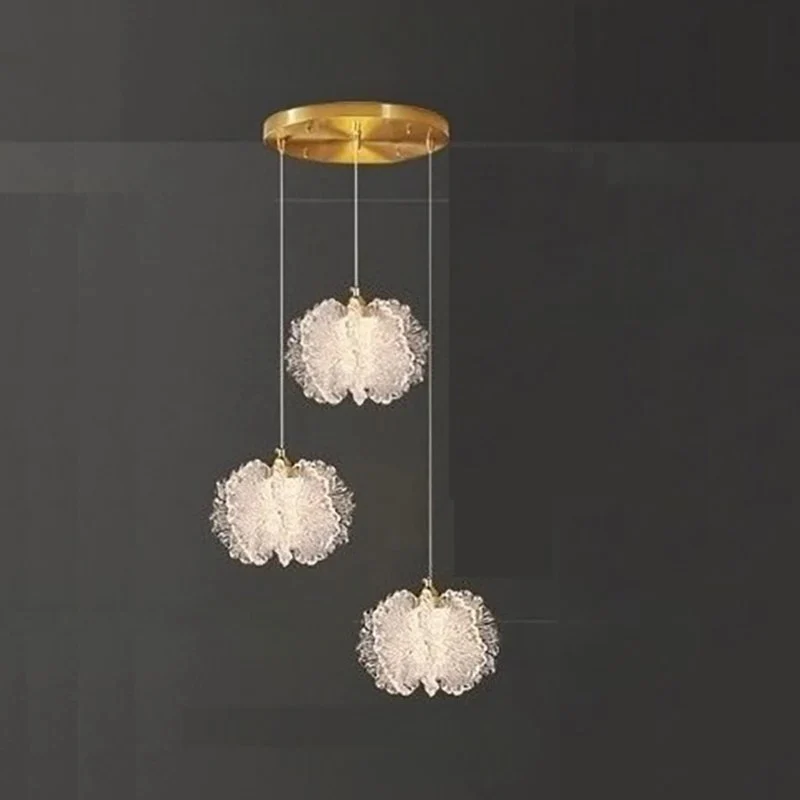 Nordic French Cream Chandelier Acrylic Flower Pendant Light Bedroom Dining Lamp - Image 12