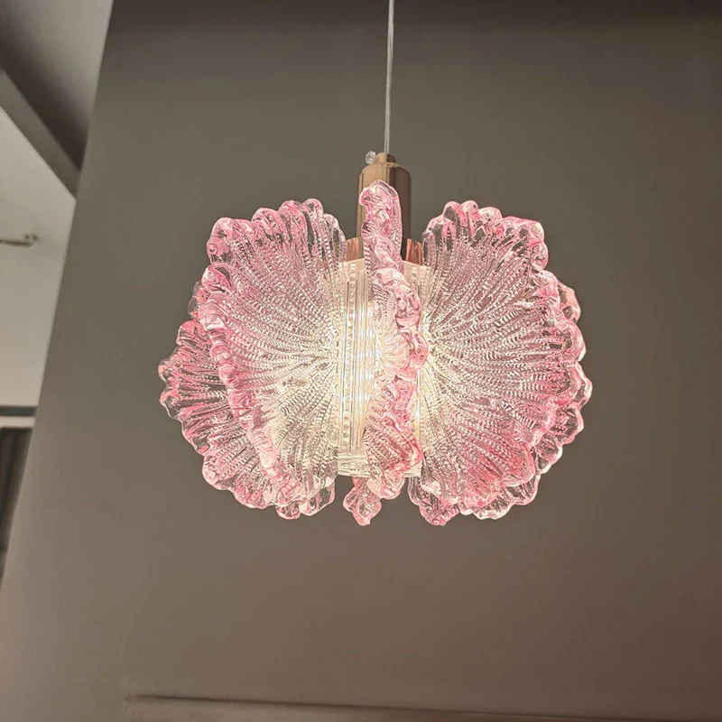 Nordic French Cream Chandelier Acrylic Flower Pendant Light Bedroom Dining Lamp - Image 3