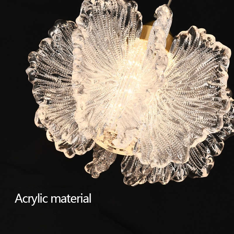 Nordic French Cream Chandelier Acrylic Flower Pendant Light Bedroom Dining Lamp - Image 4