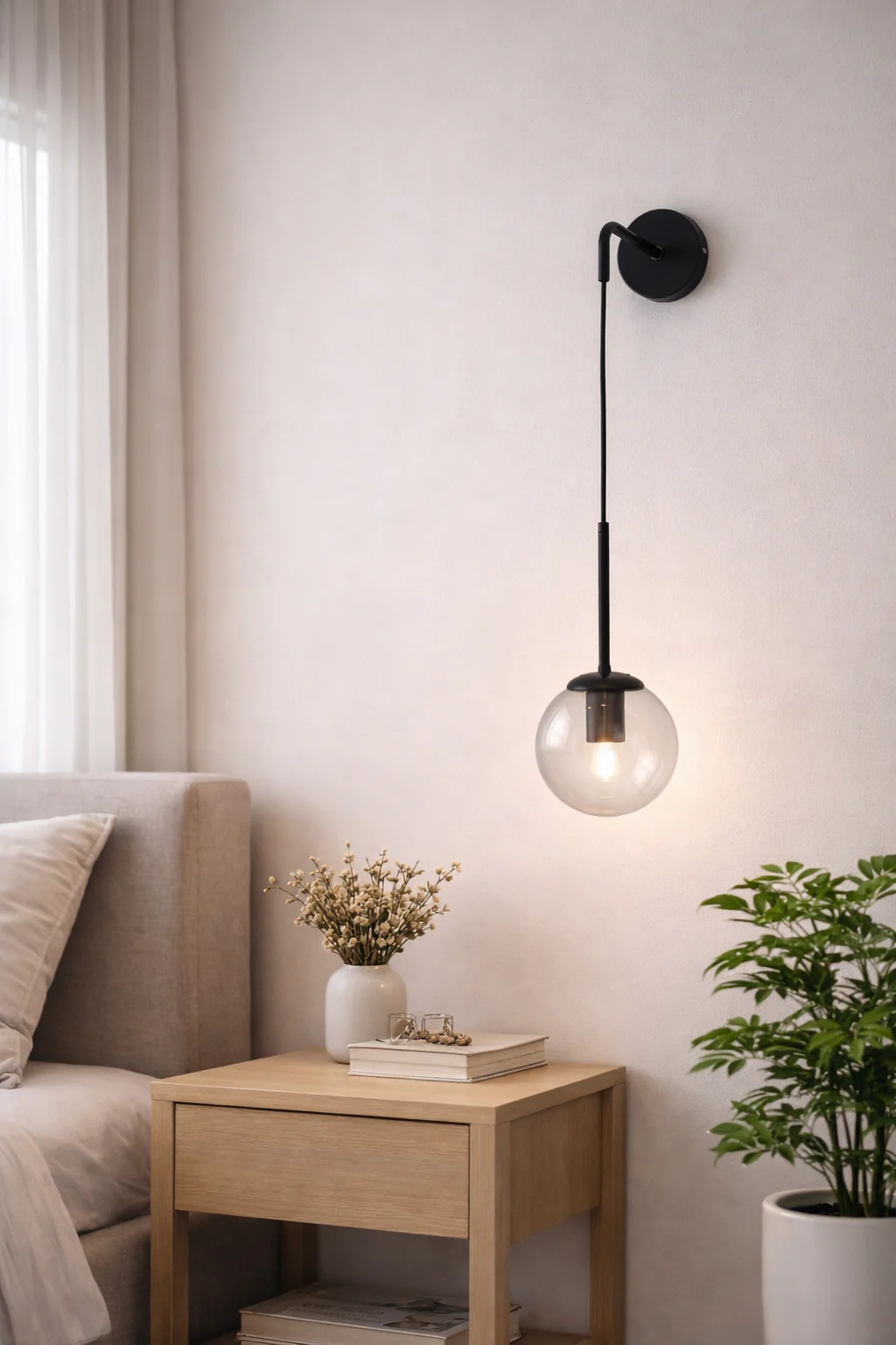 Nordic Glass Ball Wall Sconce LED Bedside Living Room Corridor Stair Light - Image 12