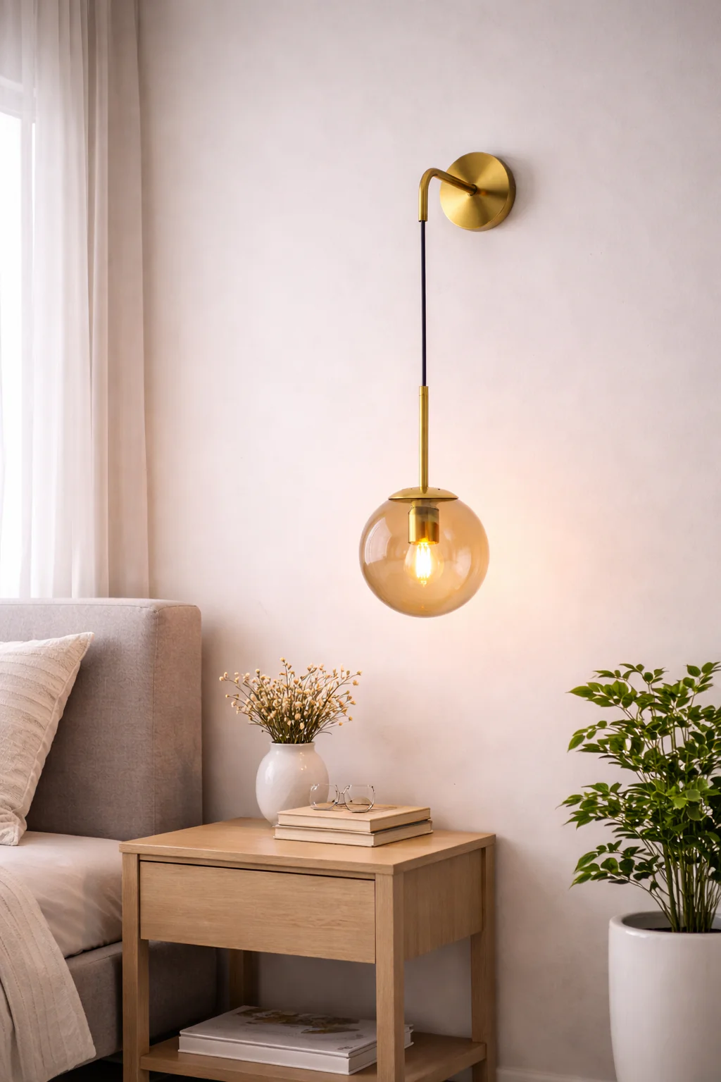 Nordic Glass Ball Wall Sconce LED Bedside Living Room Corridor Stair Light - Image 19