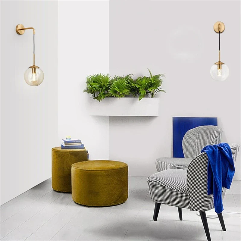 Nordic Glass Ball Wall Sconce LED Bedside Living Room Corridor Stair Light - Image 4