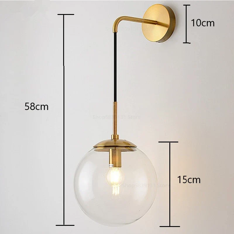 Nordic Glass Ball Wall Sconce LED Bedside Living Room Corridor Stair Light - Image 5