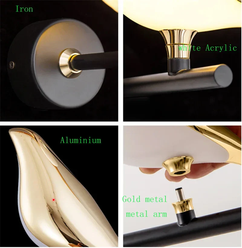 Nordic Golden Bird LED Wall Lamp Bedroom Bedside Living Room Bar Decorative Sconce - Image 6