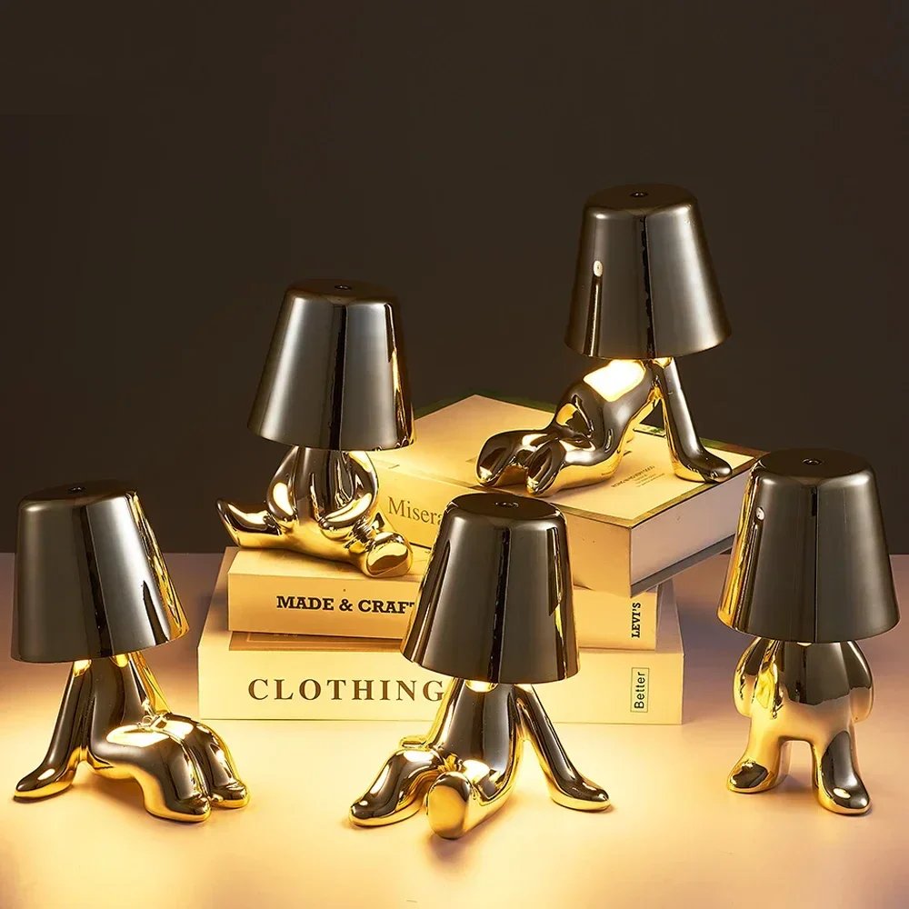 Nordic Golden Man Table Lamp LED USB Bedside Light Luxury Modern Room Decor