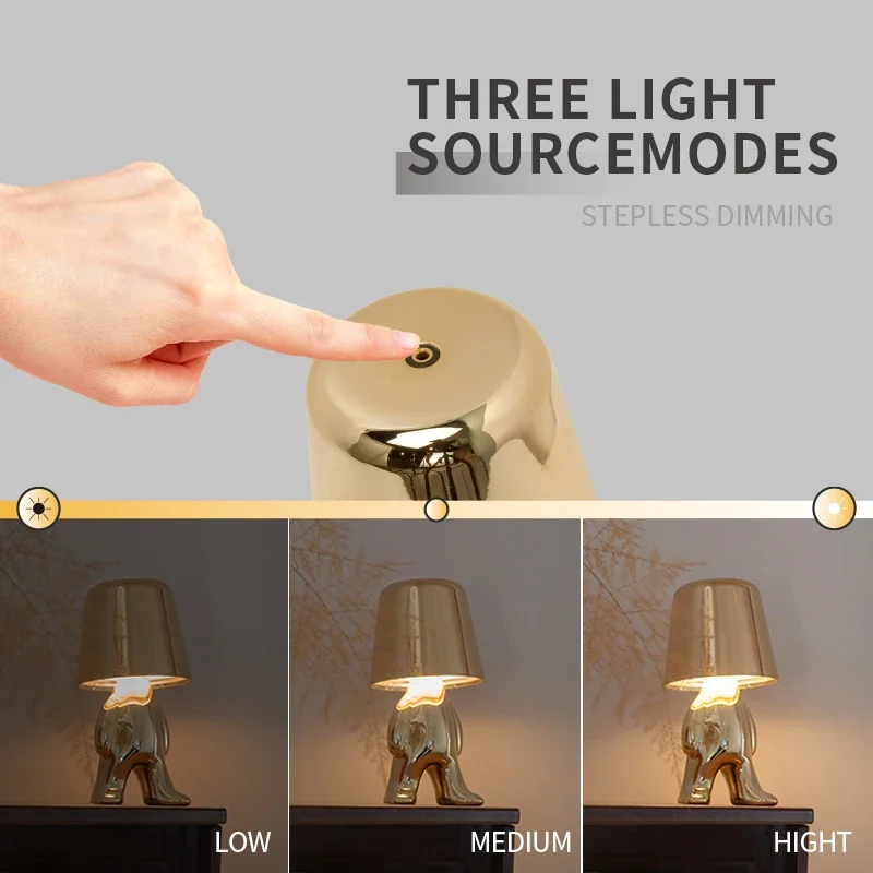 Nordic Golden Man Table Lamp LED USB Bedside Light Luxury Modern Room Decor - Image 4