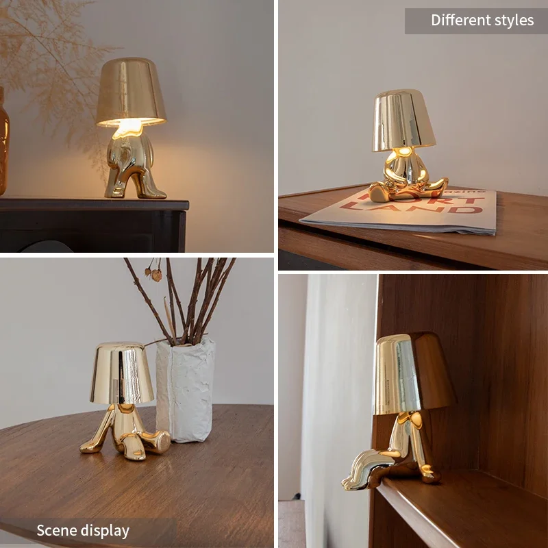 Nordic Golden Man Table Lamp LED USB Bedside Light Luxury Modern Room Decor - Image 5