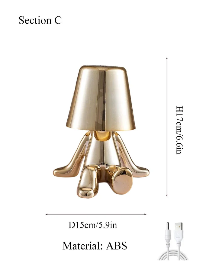 Nordic Golden Man Table Lamp LED USB Bedside Light Luxury Modern Room Decor - Image 8