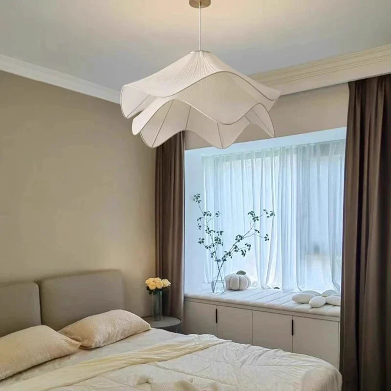 Nordic LED Pendant Lamp White Fabric Flower Chandelier Living Room Bedroom Decor - Image 2