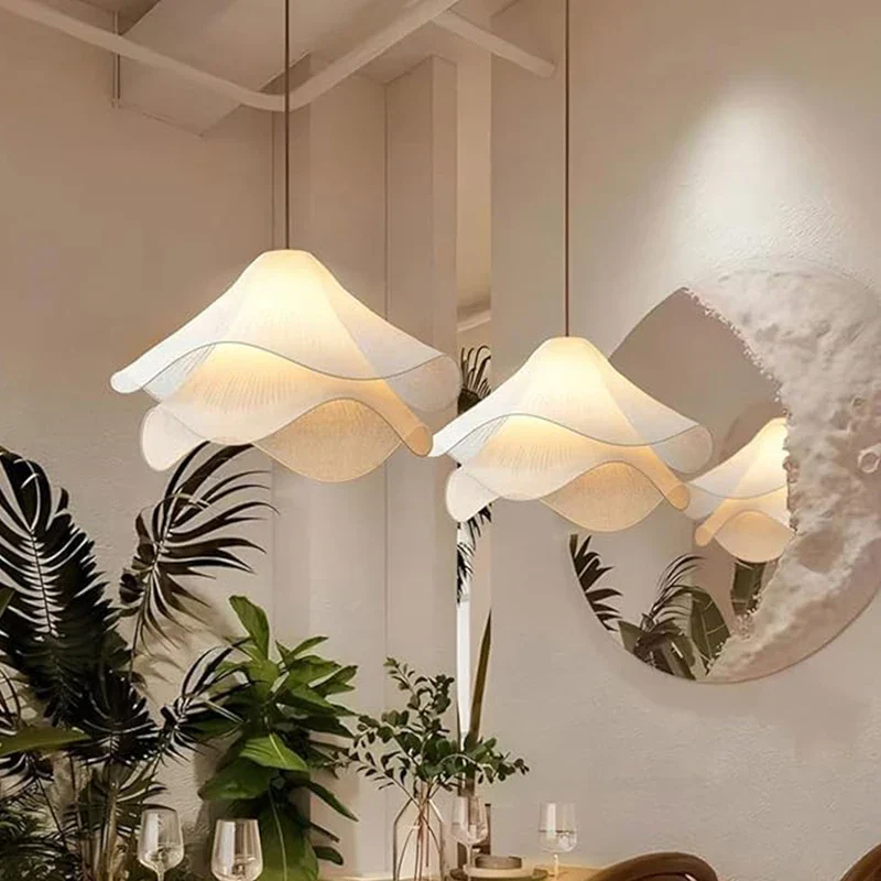 Nordic LED Pendant Lamp White Fabric Flower Chandelier Living Room Bedroom Decor - Image 3