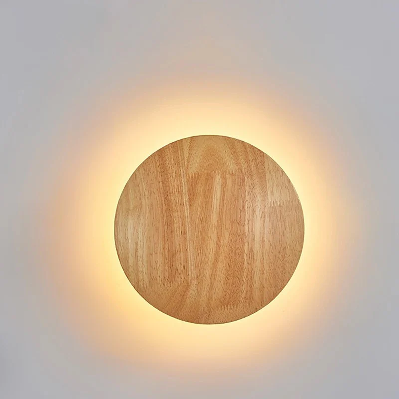 Nordic LED Wall Light Circular Wooden Modern Bedside Bedroom Staircase Sconce - Image 9