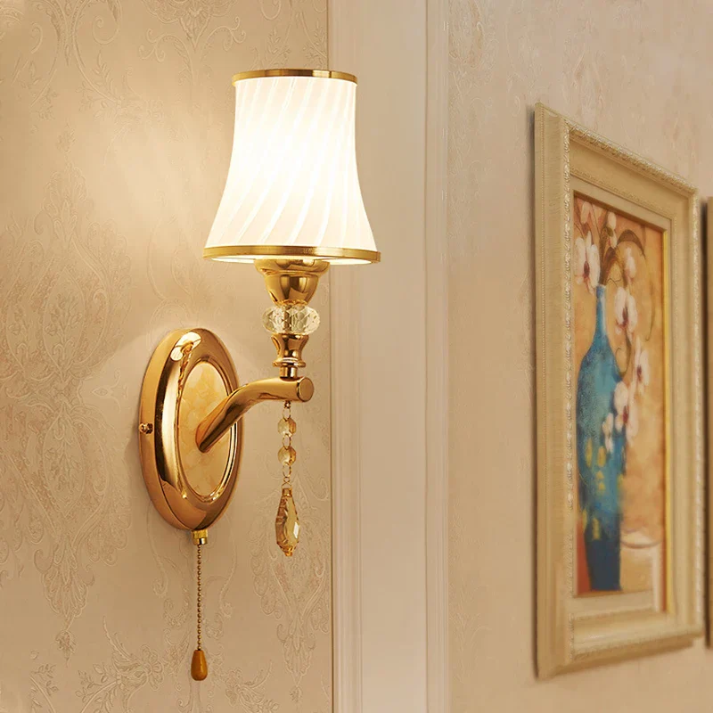 Nordic LED Wall Sconce with Switch Glass Shade Bedroom Bedside Living Room - Image 5