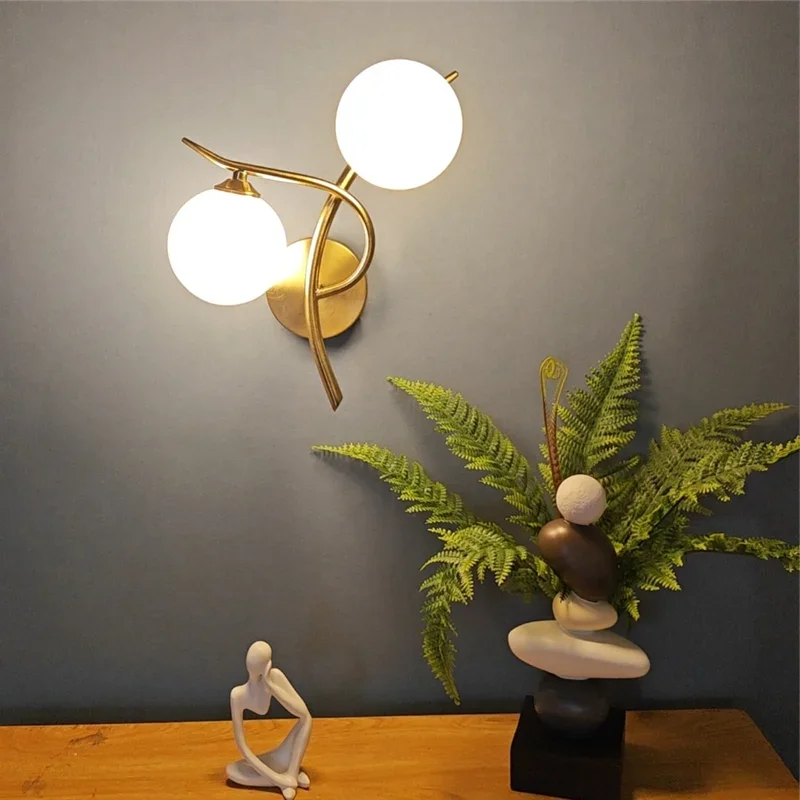 Nordic Modern LED Iron Wall Lamp Bedroom Bedside Corridor Glass Ball G9 Light - Image 2