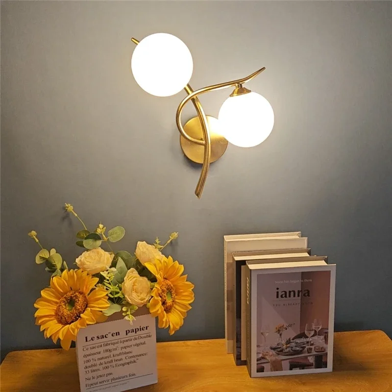 Nordic Modern LED Iron Wall Lamp Bedroom Bedside Corridor Glass Ball G9 Light - Image 3