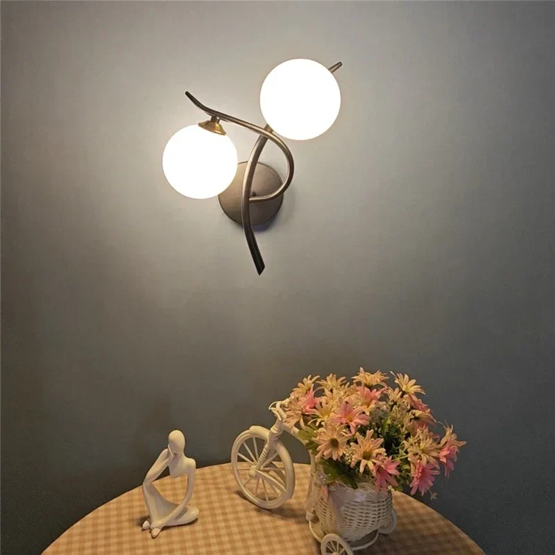 Nordic Modern LED Iron Wall Lamp Bedroom Bedside Corridor Glass Ball G9 Light - Image 4