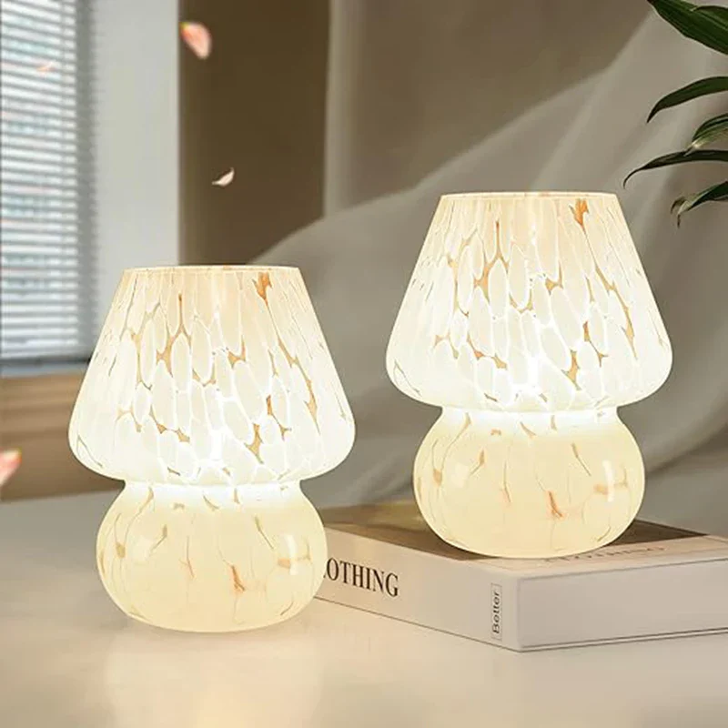 Nordic Mushroom Lamp Vintage Glass Bedside Night Light for Bedroom Living Room - Image 2