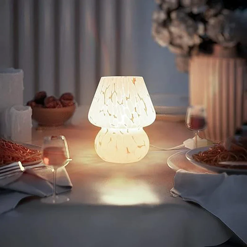 Nordic Mushroom Lamp Vintage Glass Bedside Night Light for Bedroom Living Room - Image 6