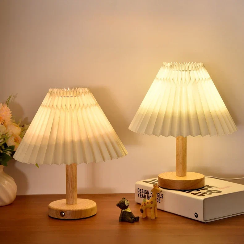 Nordic Pleated LED Table Lamp Foldable USB DIY Bedside Night Light Home Decor - Image 4