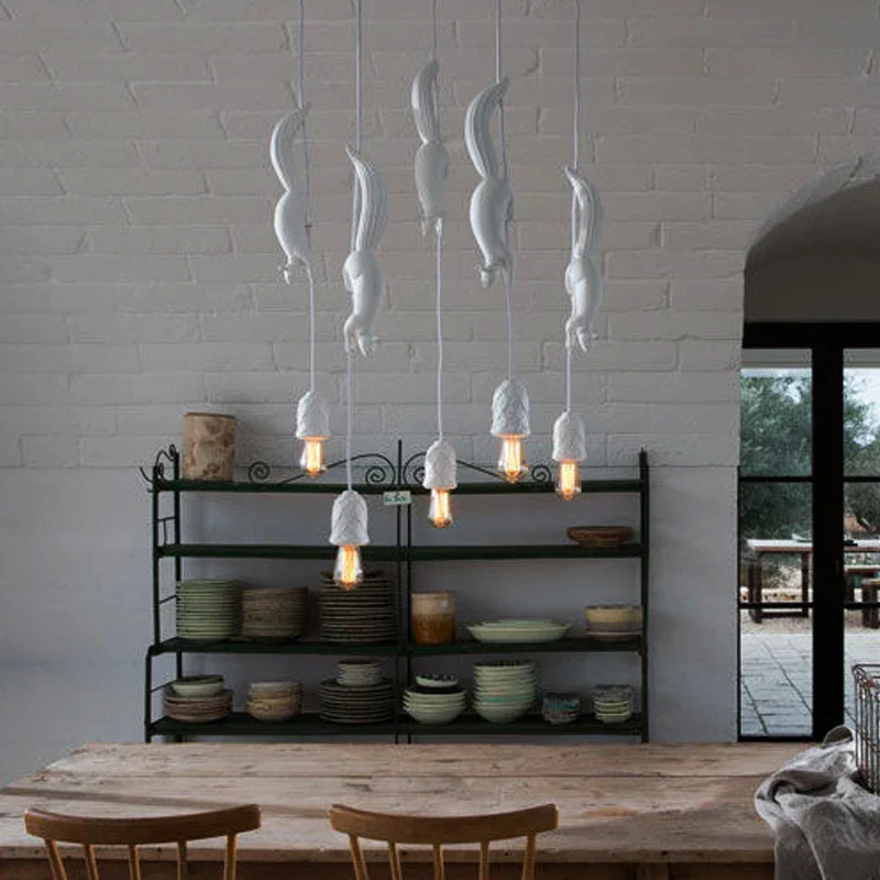 Nordic Resin Squirrel LED Pendant Light Hanging Lamp for Kids Room Kitchen Decor - Image 2