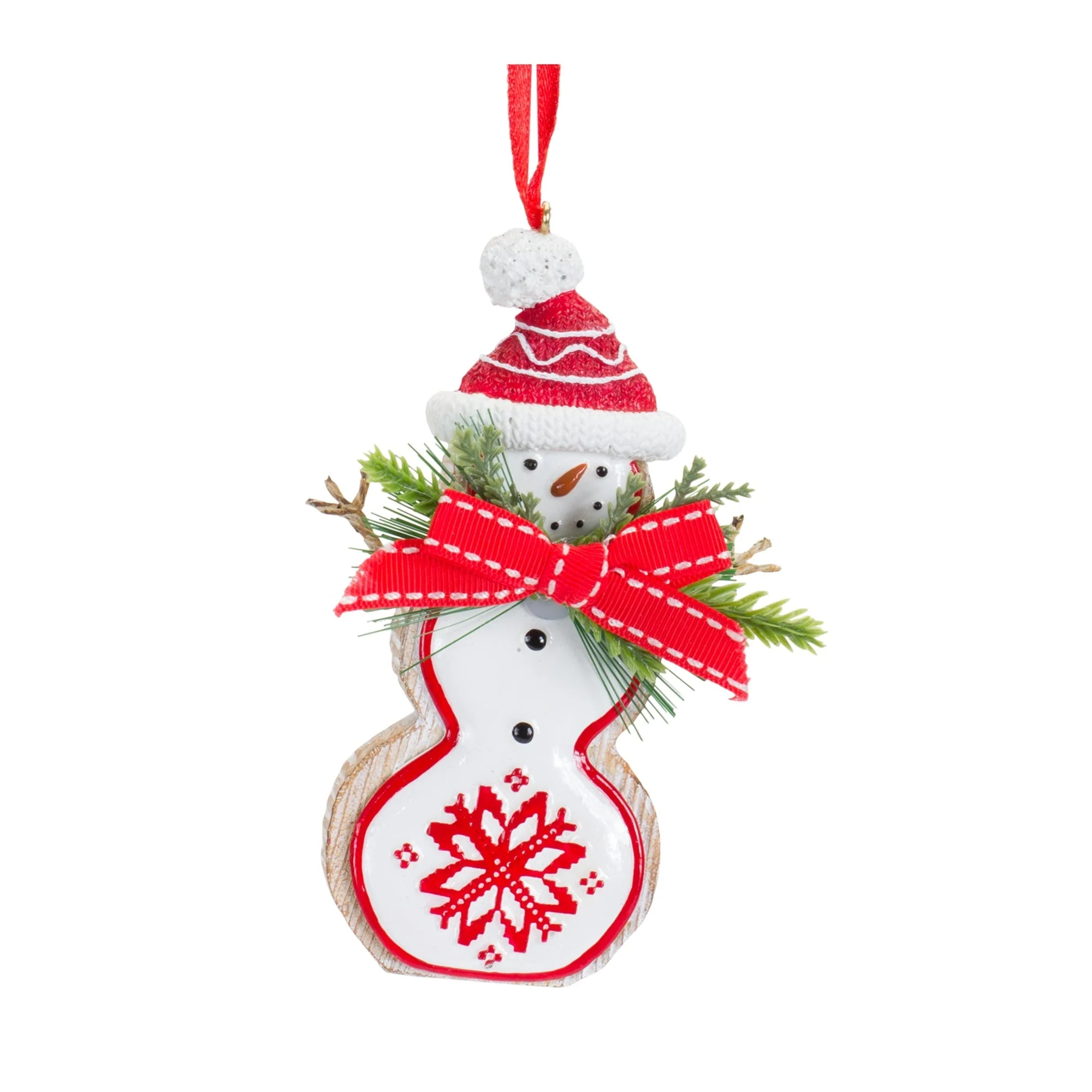 Nordic Snowflake Character Tree Ornament with Pine Bow Accent (Set of 6) - Image 3