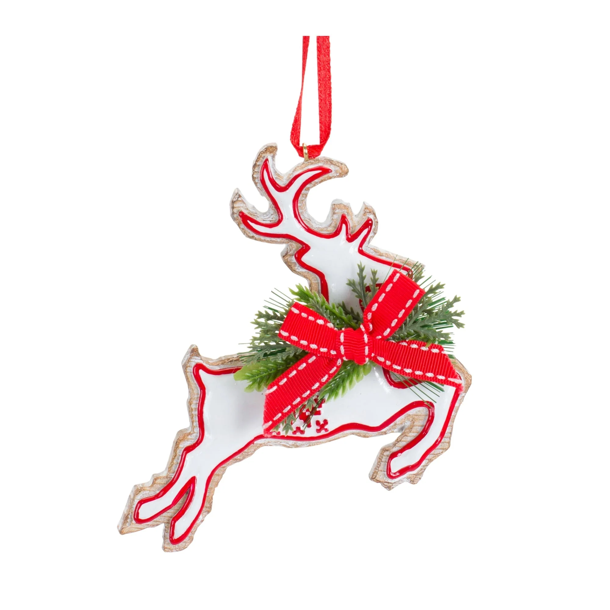 Nordic Snowflake Character Tree Ornament with Pine Bow Accent (Set of 6) - Image 4