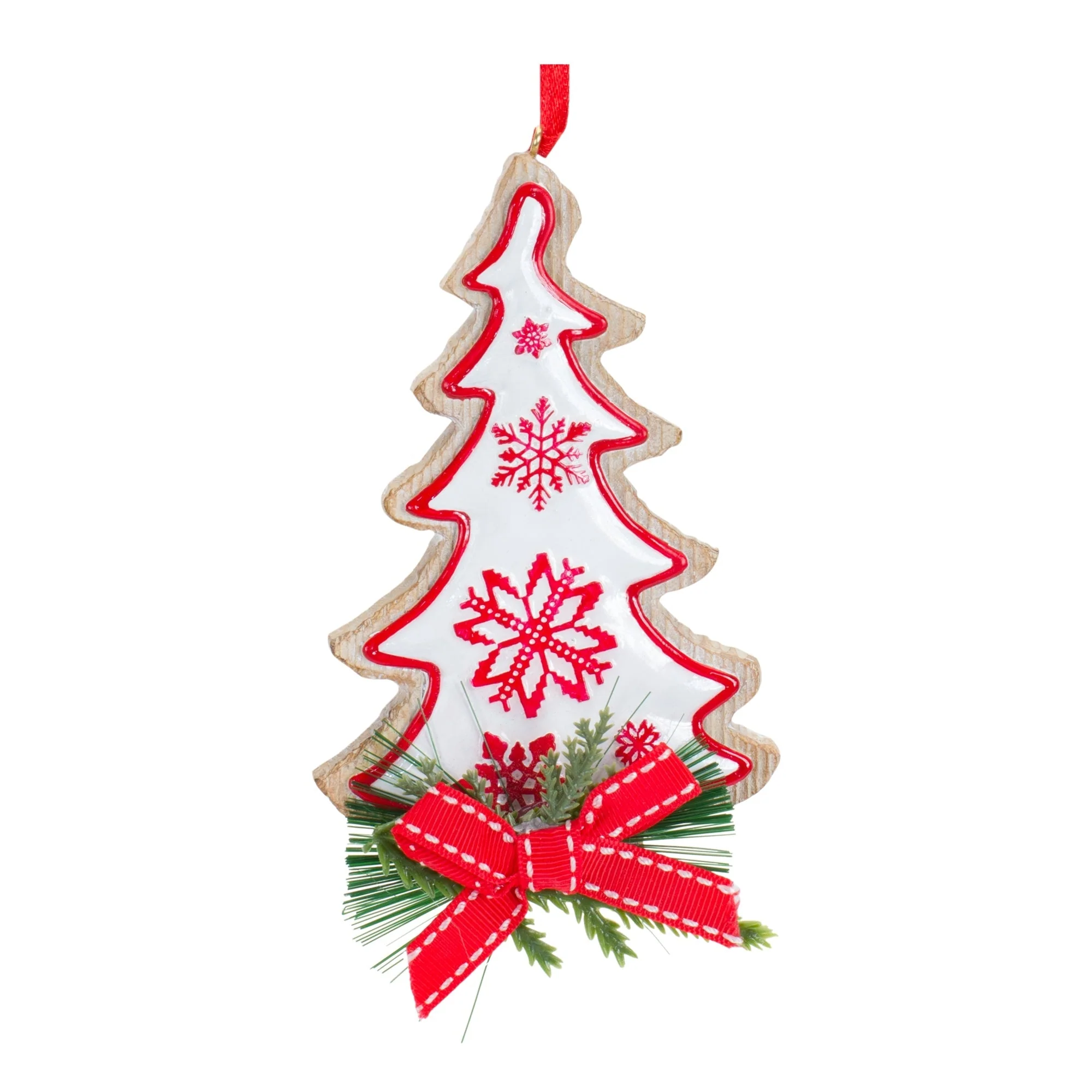 Nordic Snowflake Character Tree Ornament with Pine Bow Accent (Set of 6) - Image 5