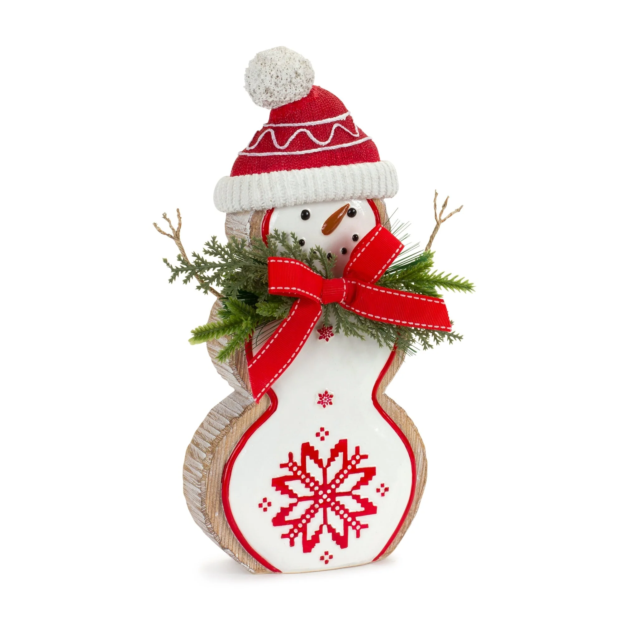 Nordic Snowflake Snowman Figurine with Pine Bow Accent (Set of 2) - Image 3