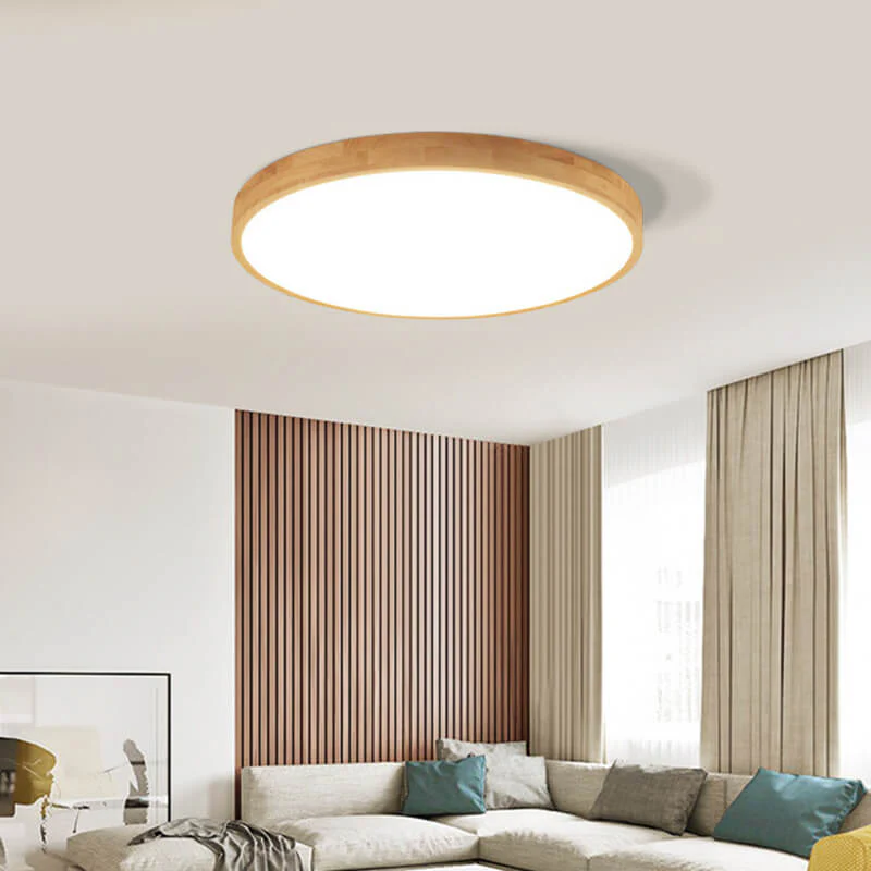 Nordic Solid Wood Round Ultra Thin LED Flush Mount Ceiling Light 18W - Image 2