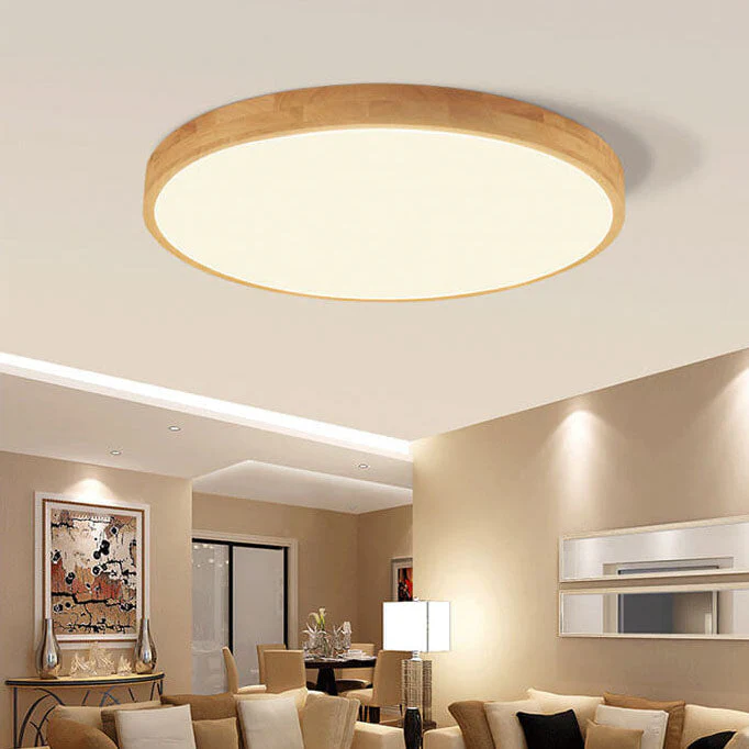 Nordic Solid Wood Round Ultra Thin LED Flush Mount Ceiling Light 18W - Image 3