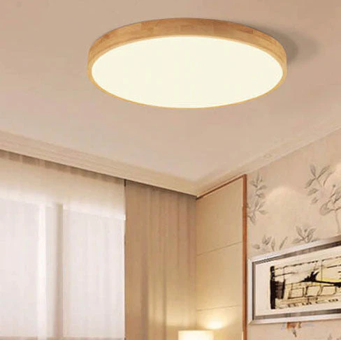 Nordic Solid Wood Round Ultra Thin LED Flush Mount Ceiling Light 18W - Image 4