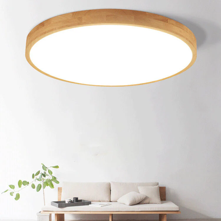 Nordic Solid Wood Round Ultra Thin LED Flush Mount Ceiling Light 18W - Image 5