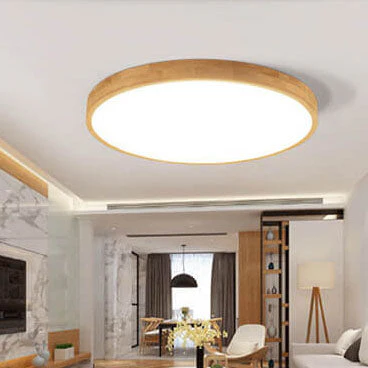 Nordic Solid Wood Round Ultra Thin LED Flush Mount Ceiling Light 18W - Image 6