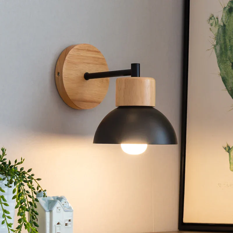 Nordic Wood LED Wall Lamp Bedside Sconce for Bedroom Staircase Balcony - Image 2