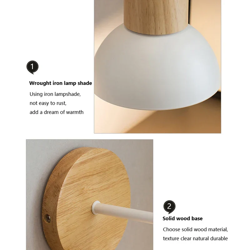Nordic Wood LED Wall Lamp Bedside Sconce for Bedroom Staircase Balcony - Image 4