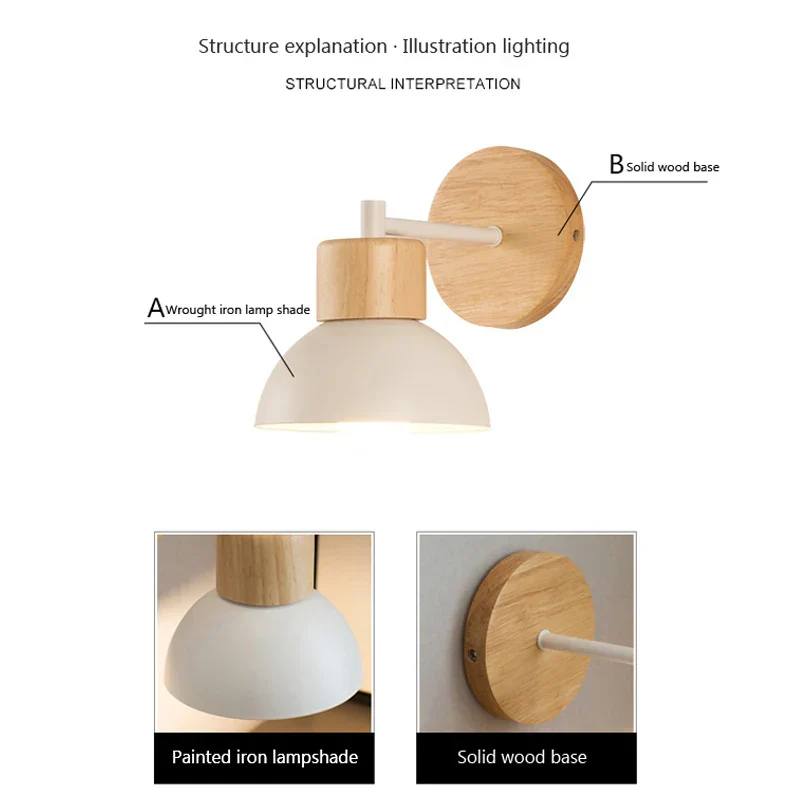 Nordic Wood LED Wall Lamp Bedside Sconce for Bedroom Staircase Balcony - Image 5