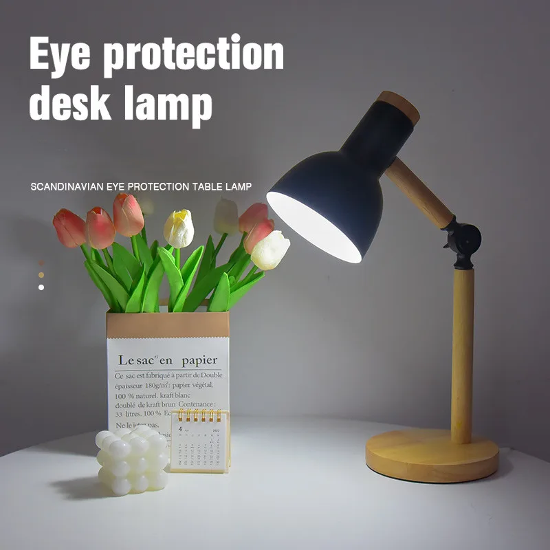 Nordic Wood Table Lamp Eye Care E27 Desk Light Adjustable Bedside Reading Lamp - Image 2